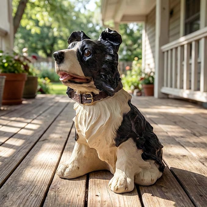 Real Border Collie Garden Statue - Resin Realistic Dog Sculpture, Pet Loss Memorial Stone, for Dog Lovers, Indoor/Outdoor Decor, Animal Figurine for Yard Ornaments