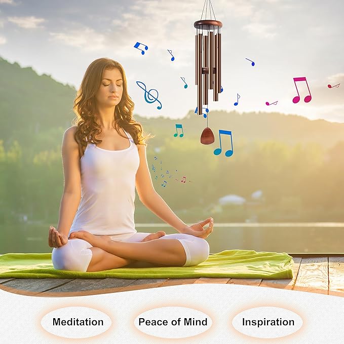 Bursvik Large Aluminium Wind Chimes 37 Inches to Create a Zen Atmosphere Suitable for Outdoor, Garden, Patio Decoration. Classic Wind Chimes with Wind Catcher Suitable as A Gift for Unisex(Coffee)