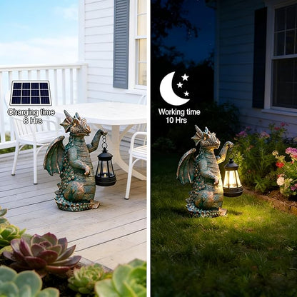 JOYBEE Dragon Solar Outdoor Garden Statue - Dragon Outdoor Figurie Lights - Yard Decorative Outdoor Statue Suitable for Patio, Balcony, Patio Decoration - Specially Customized Gift for Mom
