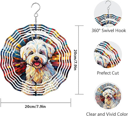 Maltese Dog Wind Spinner Pet Dog Memorial Gifts, Vibrant 3D Kinetic Aluminum Metal Yard Art, Loss of Dogs Sympathy Gifts, Hanging Outdoor Garden Decor, 8" Wind Sculptures for Patio, Porch (Maltese4)
