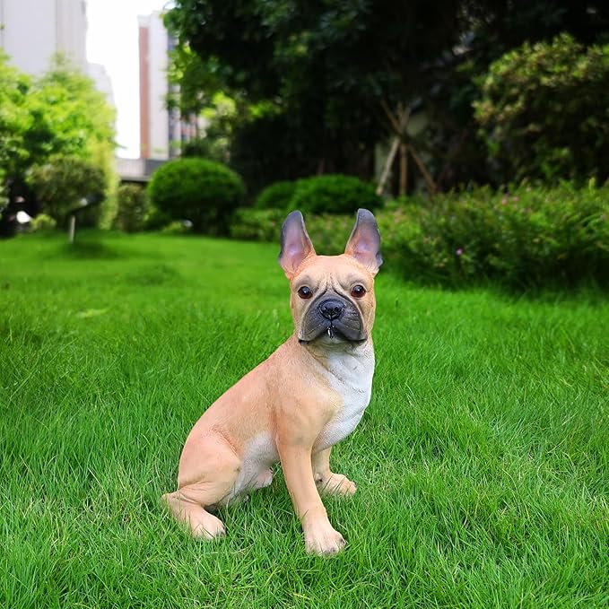 Outdoor French Bulldog Dog Statue with Interchangeable Welcome Sign and Detachable Solar Lantern –LED Light Garden Dog Sculpture Décor, Cute Puppy Design for Yard, Porch, Gift