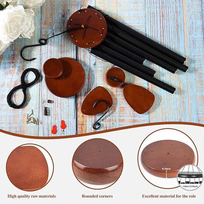CELSOL Wind Chime Parts Kit, 24 PCS Complete DIY Set with Hooks, Round Top, Clapper, Wind Catcher, Brass Nails, and 17.2FT Nylon String for Easy Wind Chime Making, Repair, and Replacement