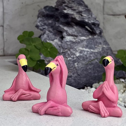 Goodeco 2.4" Mini Yoga Flamingo Figurines - Tiny Gifts Whimsical Kawaii Pink Flamingo Desk Decor, Set of 3 Fairy Garden Lawn Statues, Flamingo Gifts for Women/Mom/Grandma
