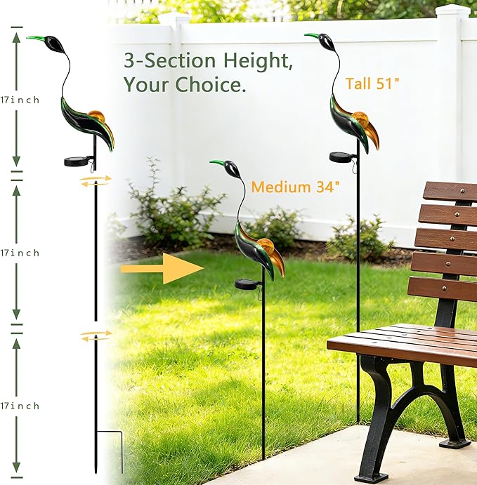 Solar Crane Garden Statue Light for Patio Yard Lawn Porch Outdoor Decorations Waterproof Metal Garden Sculpture, Solar Powered Housewarming Gifts, Mom Birthday Gifts