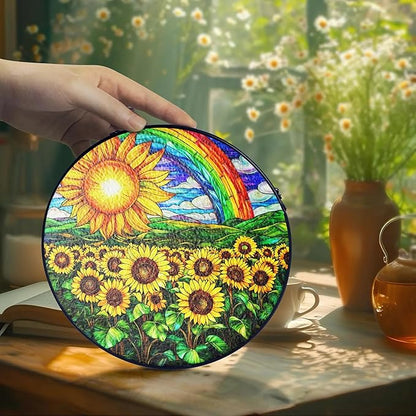 Sunflower Stained Glass Suncatcher Window Hanging Decor, Christmas, Mother's Day, Birthday Sunflower Gifts for Women Adults, Friends Sisters Teachers, Home Decorations for Window Kitchen Garden Patio