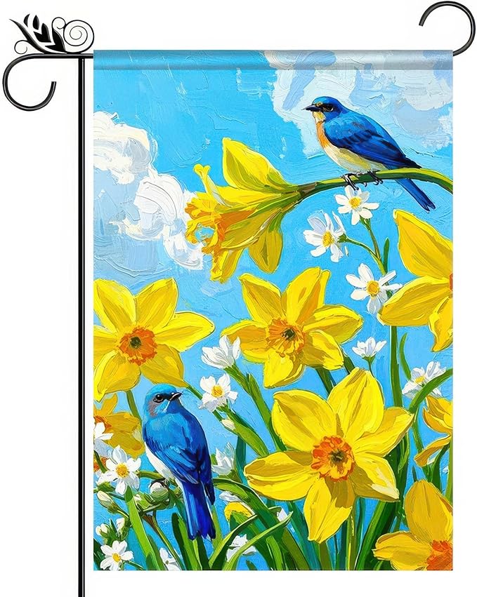 BlissYard Welcome Spring Garden Flag 12x18 Double Sided Bluebird Hummingbird Seasonal Small Flags For Outside Outdoor Decor Yard Farmhouse Holiday Spring Summer Decorations Yard Flags
