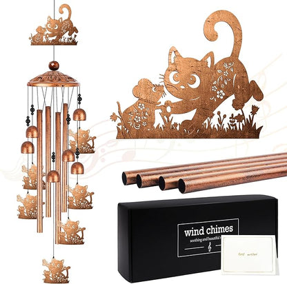 Cat and Mouse Wind Chimes for Outside, Pet Lover Gifts for Women Men Metal Windchimes Outdoors, Animal Home Garden Patio Yard Decor