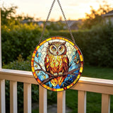 Owl Stained Glass Suncatcher,7.8-in Colorful Bird Window Hanging Ornament for Indoor & Outdoor Decor, Gift for Bird Lovers, Women, Mom, Grandma, Living Room, Garden, Porch, Housewarming