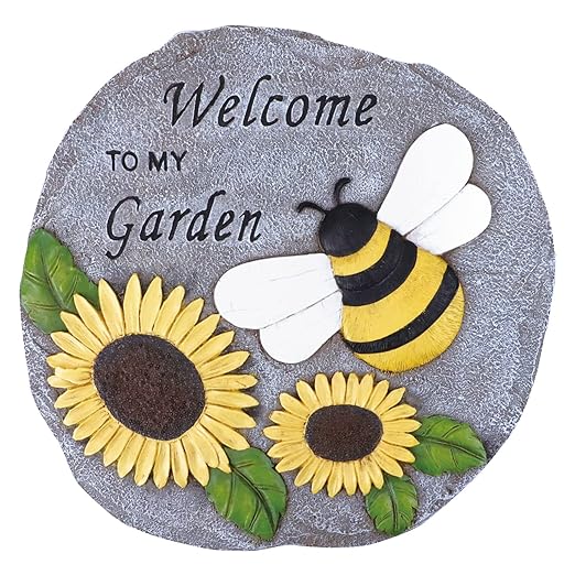 Welcome to My Garden Stepping Stone, Decorative Stone Statue for Garden, Funny Stepping Stone for Patio, Balcony, Yard, Lawn Decorative, Spring in Garden Collection (Bees)