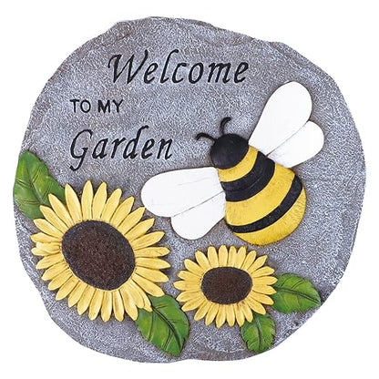 Welcome to My Garden Stepping Stone, Decorative Stone Statue for Garden, Funny Stepping Stone for Patio, Balcony, Yard, Lawn Decorative, Spring in Garden Collection (Bees)
