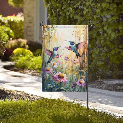 Hummingbirds and Flowers Garden Flags 12×18 Inch Spring Summer Double Sided Decorative Yard Banner Seasonal Flag for Outdoor Outside Decor
