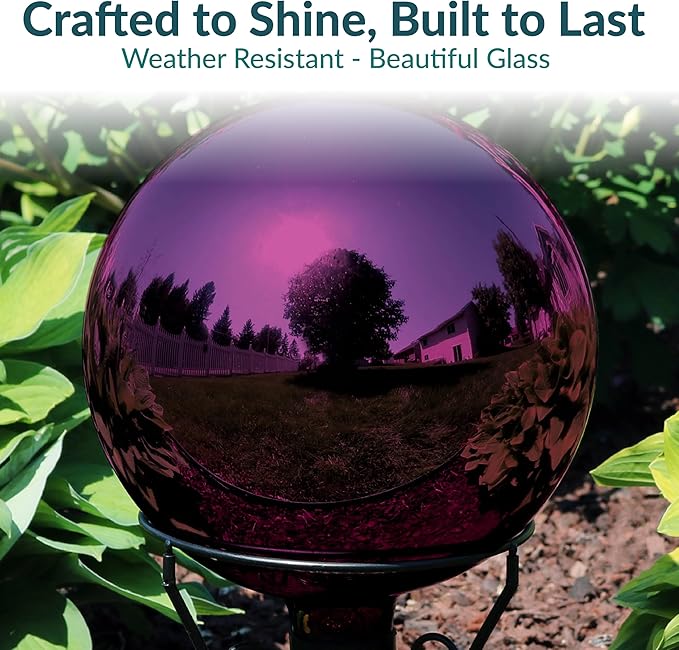 Sunnydaze 10-Inch Gazing Ball for Garden - Glass Gazing Globe with Mirrored Stainless Steel Finish - Merlot