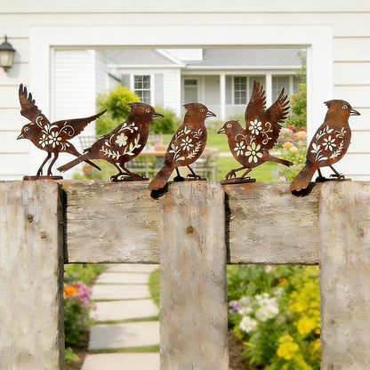 We Moment 5PCS Rusty Metal Birds Decoration, Garden Decor Spring Decorations Outdoor, Cardinal Gifts, Metal Birds Yard Decor, Bird Silhouette Statues