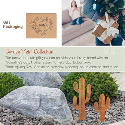 2pcs Metal Cactus Outdoor Decor,Metal Plants Prickly Pear Cactus,Desert Steel Yard Art, Garden Decor、Lawn Decoration