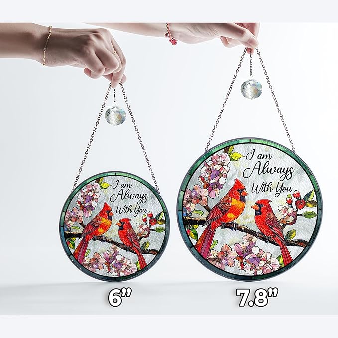 Cardinal Suncatcher Memorial Stained Glass for Window Hanging, Red Cardinal Im Always with You Sympathy Gift, Stained Glass Red Bird Remembrance Ornament for Mom, Grandpa, Loved One