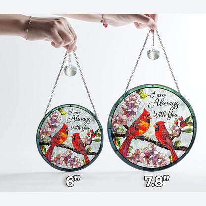 Cardinal Suncatcher Memorial Stained Glass for Window Hanging, Red Cardinal Im Always with You Sympathy Gift, Stained Glass Red Bird Remembrance Ornament for Mom, Grandpa, Loved One
