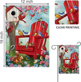 Spring Red Chair Birds Decorative Garden Flag, Cardinal Blue Jay Chickadee Squirrel Birdhouse Flowers Yard Outside Decorations, Summer Farmhouse Outdoor Small Home Decor Double Sided 12 x 18