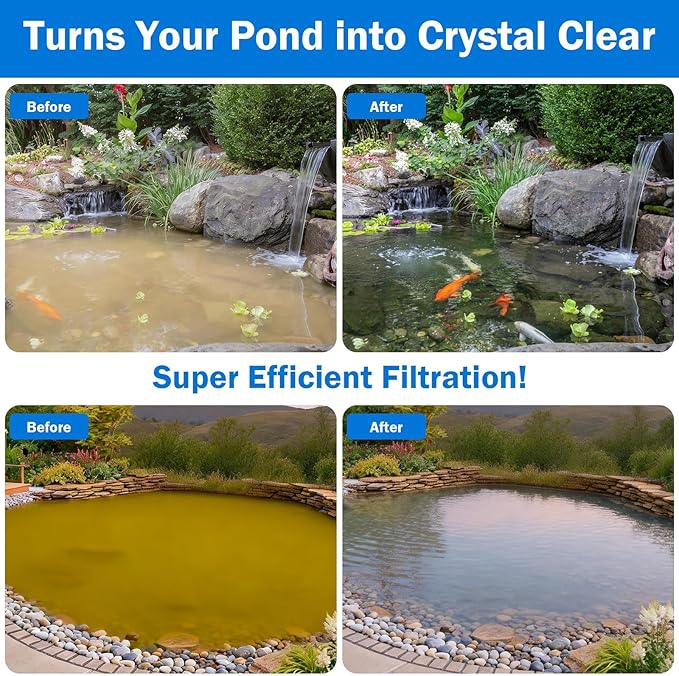 AquaMiracle Pond Waterfall Kit with Lights | 12" Stainless Steel Waterfall Spillway & 850GPH Water Pump | 4-Stage Filtration | Remote Control LED | for Pond, Pool, Backyard | for 500-750 Gal Water