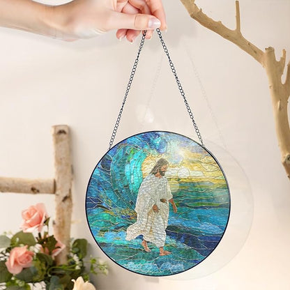 FLAGWIX Christian Gifts for Women Faith - Stained Glass Window Hanging 8 in - Religious Catholic Gifts for Women, Christian Sun Catchers Indoor Window for Home Garden Decor, Spiritual Gift
