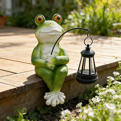 Teaeeno Solar Garden Statues Loving Frog Garden Decor Figurine Lights for Outside, Yard Decorations Outdoor Patio Decor, Gardening Gifts for Women
