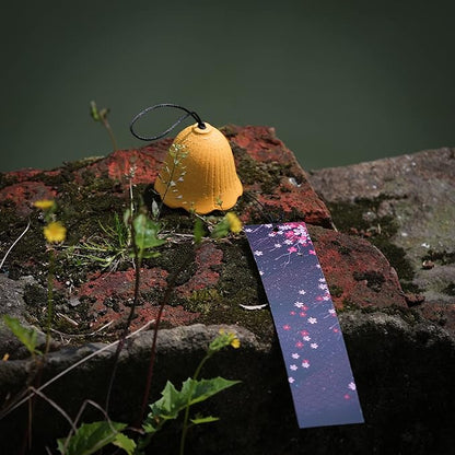 Japanese Wind Chime Cast-Iron Outdoor Ornament for Garden, Patio & Balcony, Hanging Metal Wind-Bell Decoration Gift, Blessing Pendant Windchimes & PVC Wind-Catcher, Yellow Flower