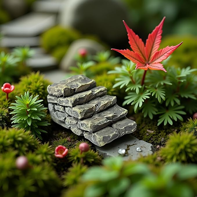 2Pcs Mini Resin Bridge Stair Stone Straight Bridge Stairs Stone Steps Garden Fairy Ornament Flower Pot Plant Micro Landscaping Outdoor Statues Decor Bonsai Craft Straight Stairs