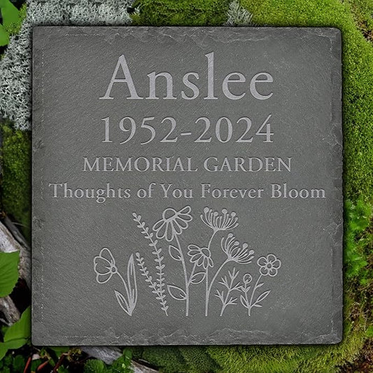 Personalized Memorial Stone Memorial Garden Stone - Sympathy Gifts for Loss of Dad, Mom or Loved One - Bereavement, Remembrance and Condolence Gift - Thoughts of You Forever Bloom Square