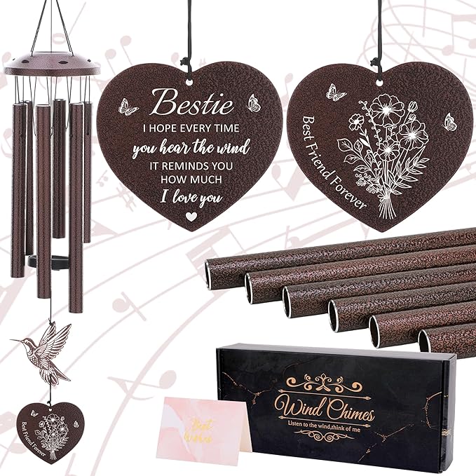 Bestie Gifts for Women - Friendship Wind Chimes Outside Metal Hummingbird Windchimes Indoor Outdoor Garden Yard Porch Hanging Decor Graduation Birthday Sisterhood Gift for Best Friends