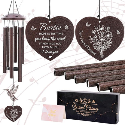 Bestie Gifts for Women - Friendship Wind Chimes Outside Metal Hummingbird Windchimes Indoor Outdoor Garden Yard Porch Hanging Decor Graduation Birthday Sisterhood Gift for Best Friends
