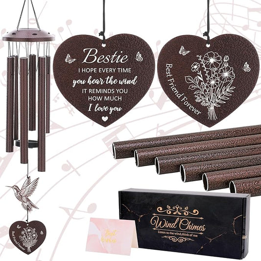Bestie Gifts for Women - Friendship Wind Chimes Outside Metal Hummingbird Windchimes Indoor Outdoor Garden Yard Porch Hanging Decor Graduation Birthday Sisterhood Gift for Best Friends