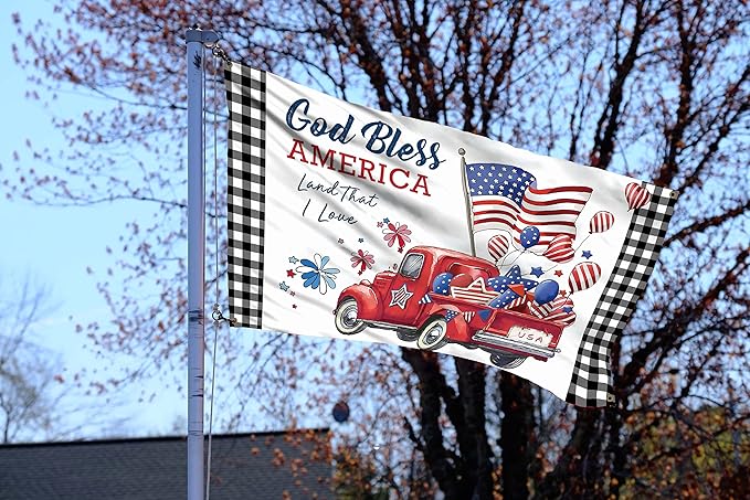4th of July Flags 3x5 Ft for Outside, Patriotic American Truck Buffalo Plaid Double Sided Big Large Yard Flags,Banners Decorations with Brass Grommets for 250 Anniversar America Outdoor