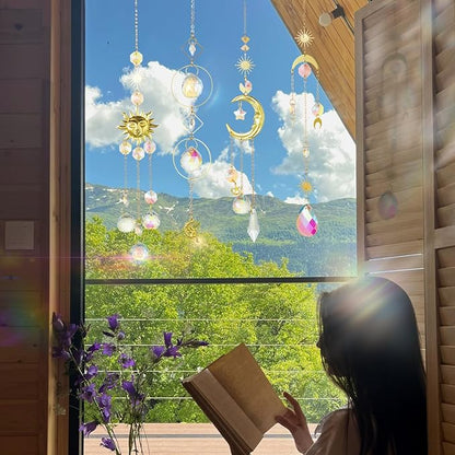4PK Crystal Suncatcher for Windows Hanging Decor, Prism Sun Catcher with Chain and Hook, Rainbow Maker for Ceiling Garden Home Indoor Ornaments