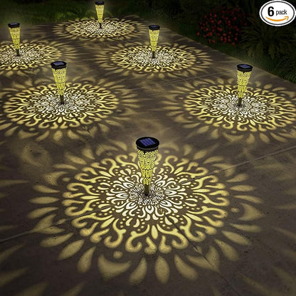 gardencave 6 Pack Solar Lights Outdoor Garden Decorative Mandala Solar Pathway Lights Waterproof Plastic Outside Solar Path Landscape Lights Gardening Gifts for Women Mom Backyard Walkway Yard Decor
