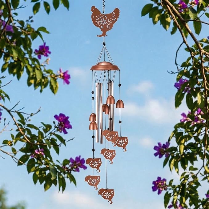Chicken Wind Chimes Outdoor, Metal Hen and Chicks Gifts for Women Mom Grandma, Unique Garden Patio Yard Decor Windchime