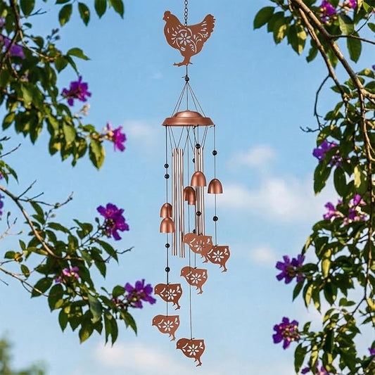 Chicken Wind Chimes Outdoor, Metal Hen and Chicks Gifts for Women Mom Grandma, Unique Garden Patio Yard Decor Windchime