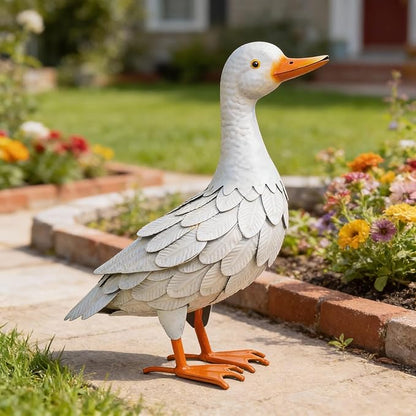 Shorayn Metal Duck Garden Statue, Life-Size Iron Mallard, Handmade White Duck Yard Decor, Indoor Outdoor Ornament, Gift for Housewarming/Mother’s Day/Christmas