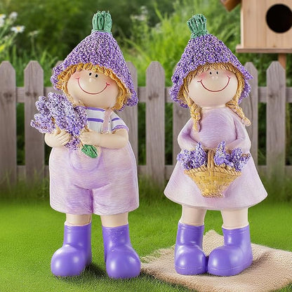Figurines Spring Decor Garden Decor for Outside Whimsical Boy and Girl Outdoor Decor Resin Lavender Theme Spring Home Decor Indoor for Valentine's Day
