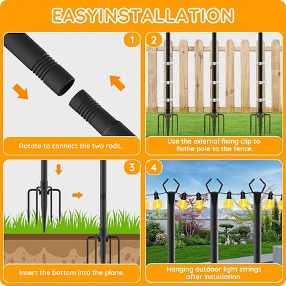 AHRLHR 7 Pack String Light Poles,Poles for Outdoor String lights10 Ft Metal Poles with Fork for Outdoor String Lights,Outdoor Light Poles with Fork,Patio,Deck,Backyard