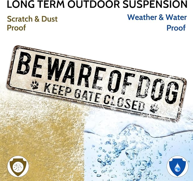 Retro Sign Tin Sign Beware of Dog Keep Gate Closed Aluminum Sign Outdoor Wall Decor Shed Garage Man Cave Kitchen 4X16 Inch