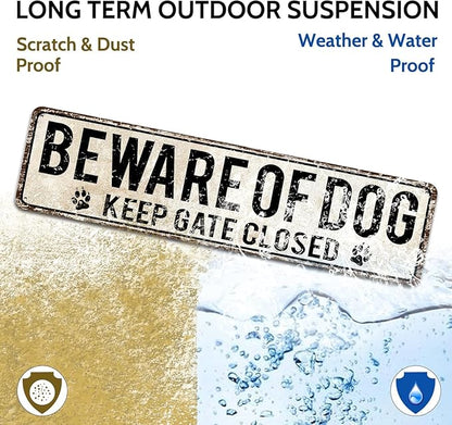 Retro Sign Tin Sign Beware of Dog Keep Gate Closed Aluminum Sign Outdoor Wall Decor Shed Garage Man Cave Kitchen 4X16 Inch