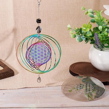Stainless Steel Reflective Wind Spinners Outsides 3D Wind Chimes Gradient Etched Metal Embellishments for Outdoor Indoor Garden Hanging Decor 2Pcs