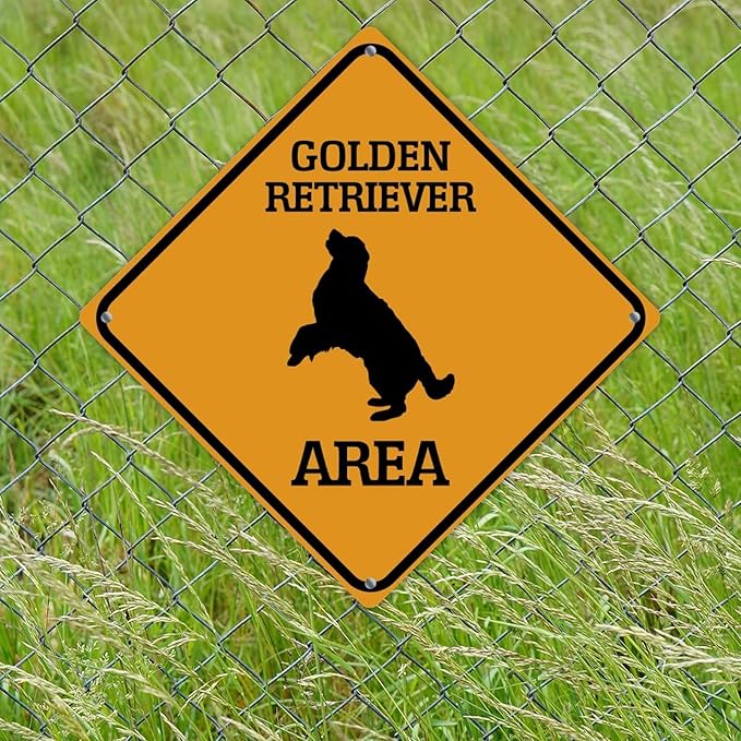 Warning Golden Retriever Area Metal Tin Sign Golden Retriever Dog Caution Crossing Xing Street Sign Yellow Diamond Shape Funny Metal Sign For Indoor Outdoor 10x10in