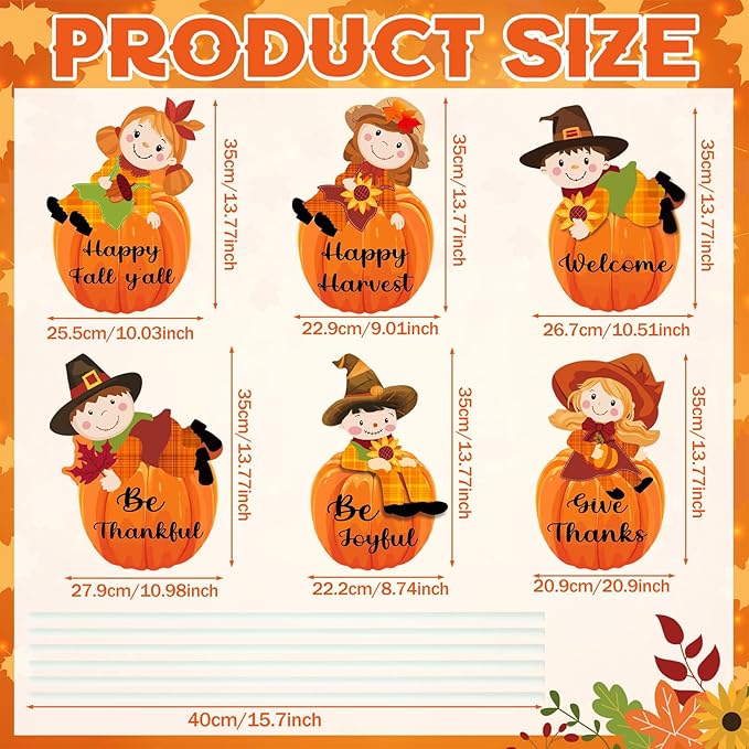 6 Pcs Thanksgiving Scarecrow Yard Stakes Harvest Outdoor Decorations with Stakes for Lawn Garden Porch Thanksgiving Decor Holiday Yard Signs