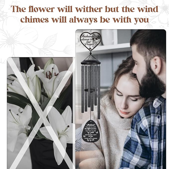 Memorial Gifts for Loss of Husband, Prayer Angel Sympathy Wind Chimes, Loss of Husband Sympathy Gift - A Gift to Express Condolence, Bereavement, Comfort, Remembrance and Healing