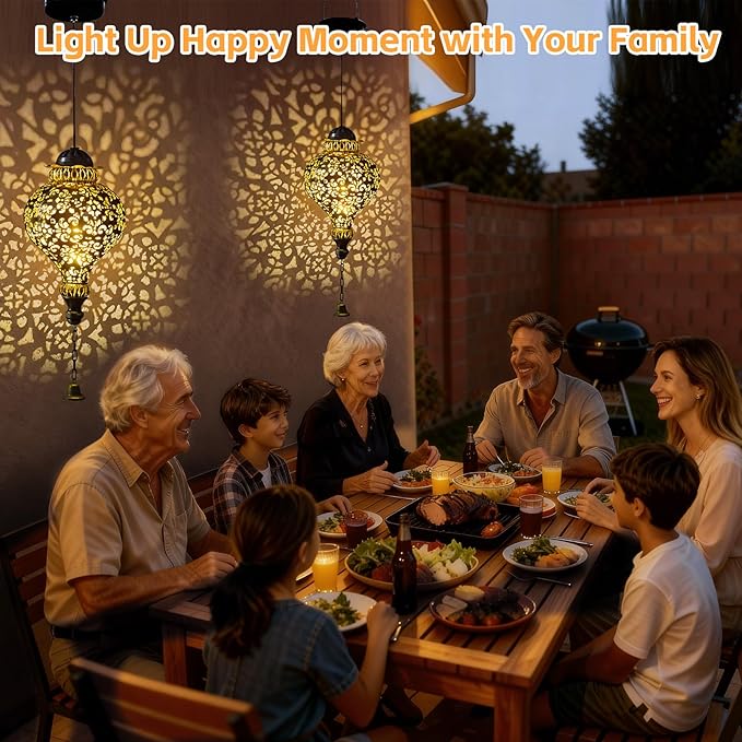 Solar Lanterns Outdoor Waterproof, Garden Decor for Yard, Moroccan Hanging Lantern Solar Garden Lights Decorations for Patio Lawn Porch Outside Decorative Christmas Birthday Gift Mom Grandma Women