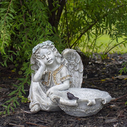 12.25" Sitting Angel Bird Feeder Outdoor Garden Statue
