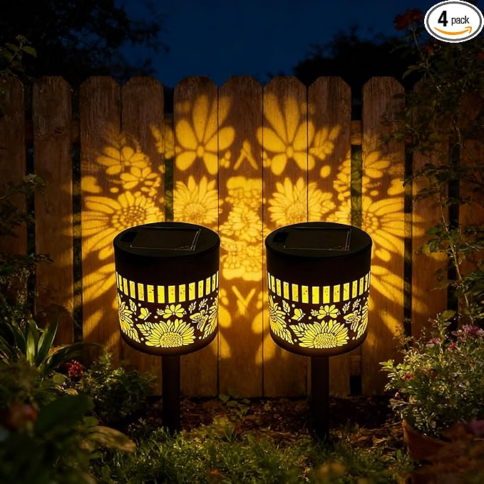 Decorative Solar Mandala Lights, Solar Mandala Lights Outdoor, Solar Powered Outdoor Wall Deck Step Lights, Mandalas Theme Waterproof Fence Light for Garden Patio Backyard Decor (4Pcs Sunflower)