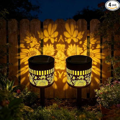 Decorative Solar Mandala Lights, Solar Mandala Lights Outdoor, Solar Powered Outdoor Wall Deck Step Lights, Mandalas Theme Waterproof Fence Light for Garden Patio Backyard Decor (4Pcs Sunflower)