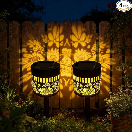 Decorative Solar Mandala Lights, Solar Mandala Lights Outdoor, Solar Powered Outdoor Wall Deck Step Lights, Mandalas Theme Waterproof Fence Light for Garden Patio Backyard Decor (2Pcs Sunflower)