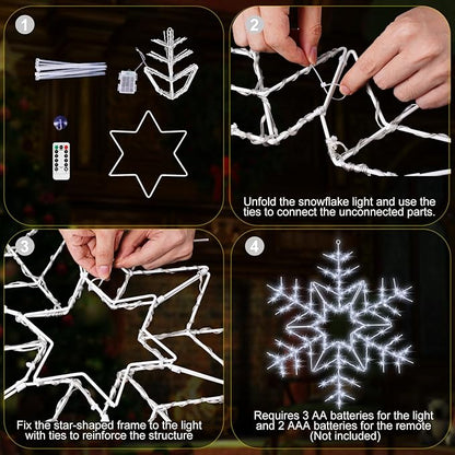 Tuanse 24" Folding Christmas Snowflake Lights with Remote Control 150 LED Outdoor Hanging Light up Snowflakes Decor for Xmas Tree Window Yard Garden Porch Party Decoration (White)